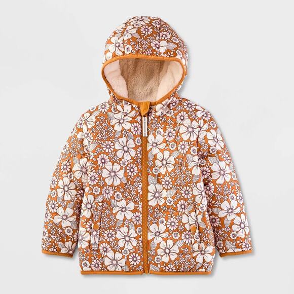 Cat & Jack Other - NWT Cat & Jack Baby Reversible Floral Printed Puffer Jacket - Brown 12M